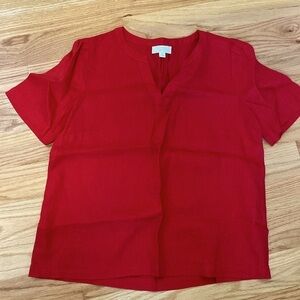 Charter club linen blouse Women’s Red Boxy Lagenlook Coastal V Neck Size M